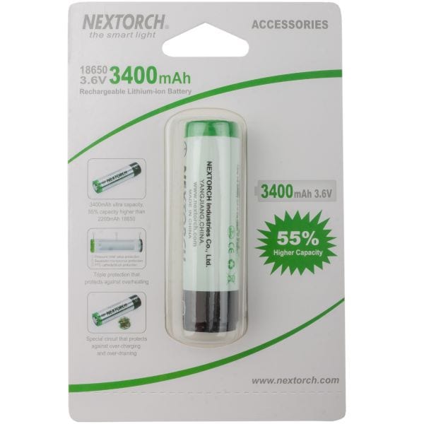 Batteria ricaricabile al litio 18650 Nextorch 3.6 V 3.400 mAh