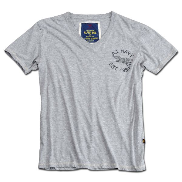 T-Shirt Naval collo a V marca Alpha Industries grigio