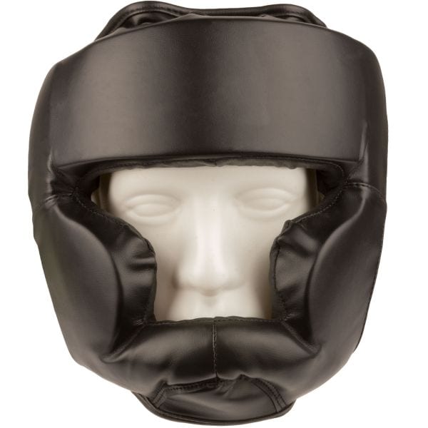 Maschera protettiva viso e capo in pelle sintetica nera