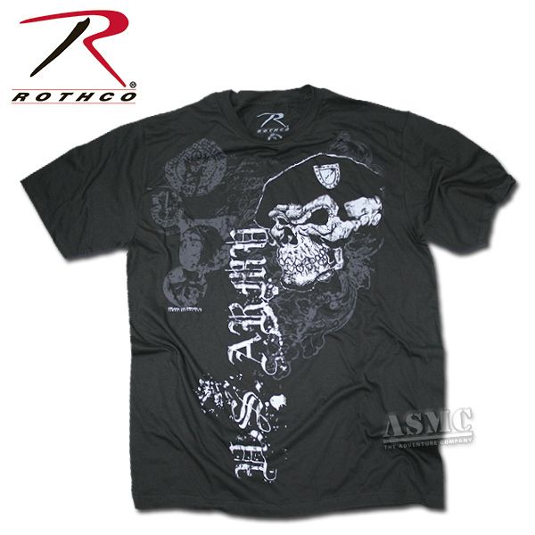 T-Shirt in cotone Black Ink Skull with Beret marca Rothco