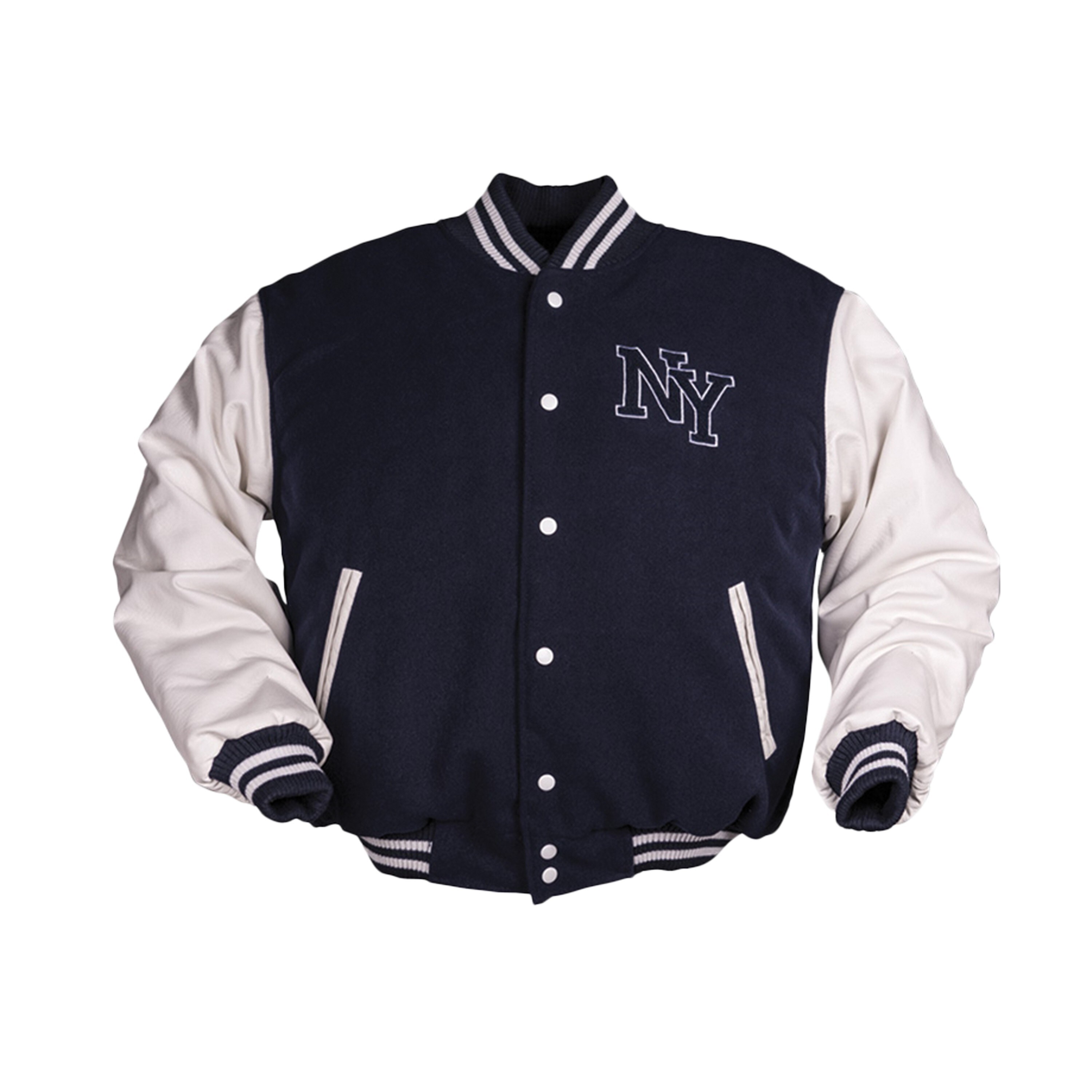 NUOVO Ny Baseball giacca con patch Nero/Bianco & Navy/Bianco Tg s-3xl 