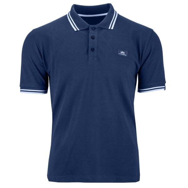 T-Shirt a polo Twin Stripe II marca Alpha Industries blu/bianco