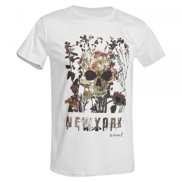 T-Shirt Defcon 5 Chest Skull Flowers colore bianco