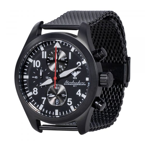 Cronografo KHS Uhr Airleader Black Steel cintura a maglia