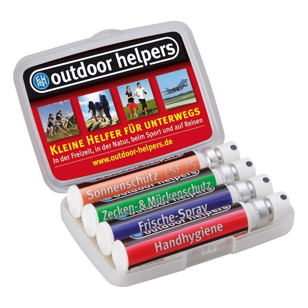 Box da viaggio con kit spray Outdoor Helpers trasparente